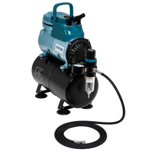 Master Airbrush Model TC-40T - Cool Runner Professional High Performance Single-Piston Airbrush Air Compressor with 3-Liter Air Tank, 2 Holders, Regulator, Gauge, Water Trap Filter & Air Hose Cool Runner Tank Compressor