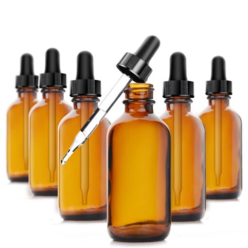 Yesker Amber Glass Bottles (Pack of 6) for Essential Oils with Glass Eye Dropper, 2 Ounce Capacity 6 Pack