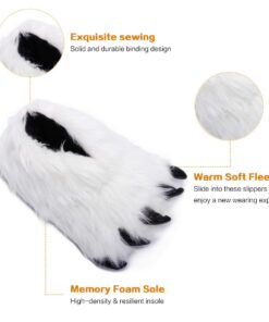 Cute Fuzzy Animal Paw Slippers Fluffy Animal Claw Slippers Soft Funny Monster House Shoes for Adults Women for Halloween Christmas Birthday Kids Winter Warm Bedroom Home Indoor Outdoor for Women 8.5 Women/7 Men Snow Bear 13 61BeIDm5 DL