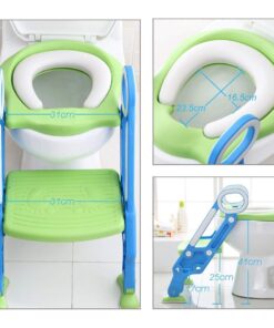 Potty Training Toilet Seat with Step Stool Ladder for Boys and Girls Baby Toddler Kid Children Toilet Training Seat Chair with Handles Padded Seat Non-Slip Wide Step (Blue Green) Blue+Green 46 61BhDxlH69L
