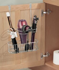 Alternative view of mDesign Steel Over Cabinet Door Hair Care, Hot Styling Tool Organizer Storage Basket for Hair Dryer, Flat Irons, Curling Wands, Straighteners, Space Saving, 3 Sections -Concerto Collection - Chrome