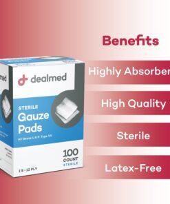 Dealmed Sterile Gauze Pads – 100 Count, 4’’ x 4’’ Disposable and Individually Wrapped Gauze Pads, Wound Care Product for First Aid Kit and Medical Facilities 4x4 Inch (Pack of 100) 8 61BvZLJg62L