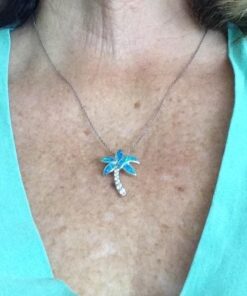 Beaux Bijoux Sterling Silver Simulated Opal Palm Tree Necklace for Women | CZ Diamond and Created Blue Opal Pendant Necklace with 18 inch Silver Chain 13 61C0Img2Q1L