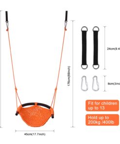 Alternative view of JKsmart Swing Seat for Kids Heavy Duty Rope Play Secure Children Swing Set,Perfect for Indoor,Outdoor,Playground,Home,Tree,with Snap Hooks and Swing Straps,440 lbs Capacity,Orange Orange Swing Seat