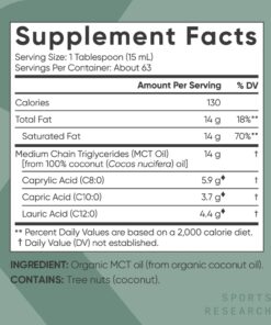 Sports Research Keto MCT Oil from Organic Coconuts - Fatty Acid Fuel for Body + Brain Triple Ingredient C8, C10, C12 MCTs Perfect in Coffee, Tea, & More Non-GMO Vegan Unflavored (32 Oz) 32 Fl Oz (Pack of 1) C8 + C10 + C12 22 61CE1C6U OL