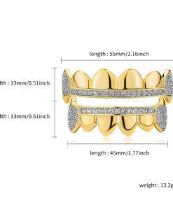 TOPGRILLZ 14K Gold Plated Iced Out CZ Top and Bottom Vampire Fangs Werewolf Grillz for Your Teeth Hip Hop Halloween Accessory Gold Bottom 9 61CIg81kH6L