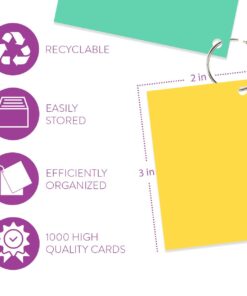 Star Right Assorted Colored Blank Flash Cards - 2"x3" Blank Index Note Cards, Flash Cards Blank, 1000 Pre Hole Punched Index Cards w/Metal Binder Rings, Blank Flashcards for GMT Prep, Math, Language 2" x 3" Multi-color 21 61CXLAVZ79L