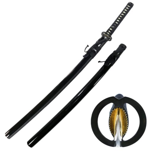 MAKOTO Handmade Practical Musashi Ring Samurai Katana Black Sword Sharp (Full Size Katana)