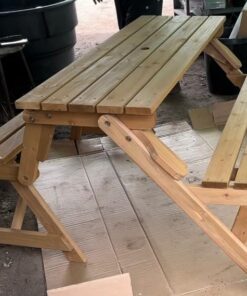 Best Choice Products 2-in-1 Transforming Interchangeable Outdoor Wooden Picnic Table Garden Bench for Backyard, Porch, Patio, Deck w/Umbrella Hole - Natural 48 61Cg43MzkoL