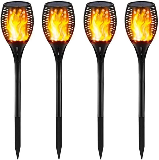 Gold Armour Solar Lights Outdoor - Flickering Flames Torch Lights Solar Light 42.9in Tall, Waterproof Dancing Flame Lighting 96 LED Dusk to Dawn Flickering Tiki Torches Outdoor Garden (4Pack)