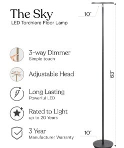 Brightech Sky LED Torchiere Super Bright Floor Lamp - Contemporary, High Lumen Light for Living Rooms & Offices - Dimmable, Indoor Pole Uplight for Bedroom Reading - Black 24 61CjJiW2vlL