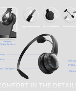 BRAMMAR Wireless Headset for Computer, Bluetooth Headset with Noise Cancelling Microphone for PC, 35H Lightweight USB Headset with Mute Button, Suitable for Remote Working/Call Center/Online Class 30 61Cm2ZlovGL