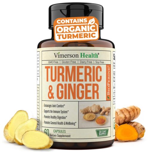 Tumeric and Ginger with Black Pepper - Natural Turmeric Curcumin Joint Support Supplement with Bioperine & 95% Curcuminoids. High Absorption Curcumin Supplements. Digestive & Immune Support. 60 Caps