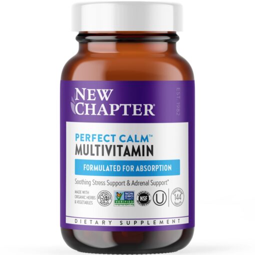 New Chapter Perfect Calm - Daily Multivitamin for Stress & Mood Support with B Vitamins + Holy Basil + Lemon Balm + Organic Non-GMO Ingredients - 144 Count 144 Count (Pack of 1) Calming Multivitamin