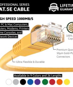 InstallerParts (10 Pack Ethernet Cable CAT5E Cable UTP Booted 2 FT - Yellow - Professional Series - 1Gigabit/Sec Network/Internet Cable, 350MHZ 2 Feet (10 Pack) 7 61Cv91nrcvL
