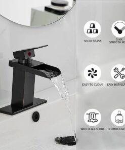 BWE Oil Rubbed Bronze Bathroom Faucet Modern Waterfall for Sink 1 Hole or 3 Hole Rustic Bath Vanity Faucets Single Handle Mixer Tap with Supply Lines 33 61CzWOAC4qL