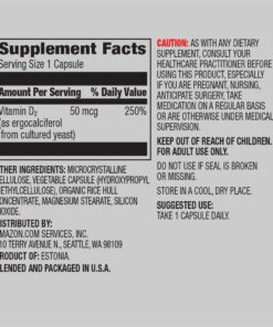Amazon Elements Vitamin D2 2000 IU, Vegan, 65 Capsules, Supports Strong Bones and Immune Health, 2 month supply (Packaging may vary) 12 61D Rpwf0IL