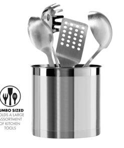 Oggi Stainless Steel Jumbo Utensil Holder - 7" Utensil Caddy, Weighted Base for Stability - Extra Large Utensil Crock and Countertop Utensil Organizer, Stainless Steel Stainless Steel - 7" 31 61D41zDBpS