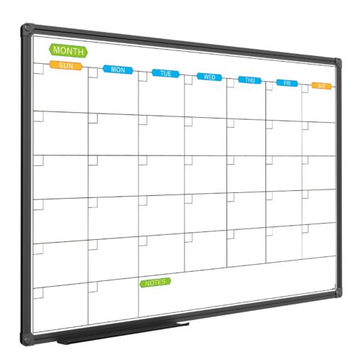 JILoffice Dry Erase Calendar Whiteboard - Magnetic White Board Calendar Monthly 36 X 24 Inch, Black Aluminum Frame Wall Mounted Board for Office Home and School Calendar 36 x 24 Inch