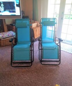 Best Choice Products Set of 2 Adjustable Steel Mesh Zero Gravity Lounge Chair Recliners w/Pillows and Cup Holder Trays, Light Blue 38 61DClJJVOEL