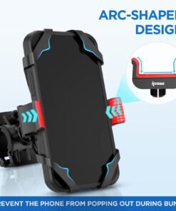 IPOW Motorcycle Phone Mount, Bike Phone Mount Holder, Universal Cell Phone Bicycle & Motorcycle Handlebar Phone Holder, Compatible with Smartphones 13/12/11/X/XR/XS/8/7,Galaxy S20/S10/S9 Black+Red 34 61DL6kfwoNL