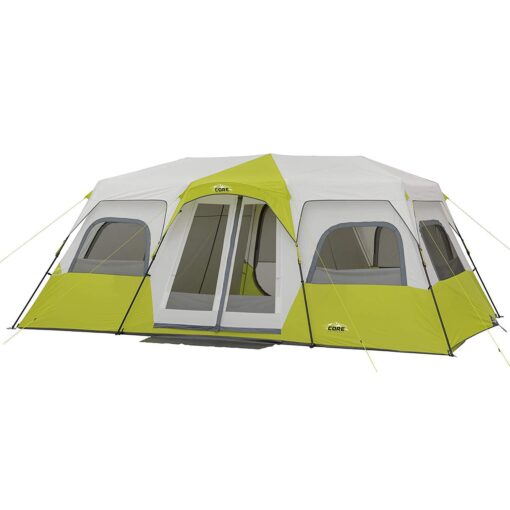 CORE 12 Person Instant Cabin Tent | 3 Room Huge Tent for Family with Storage Pockets for Camping Accessories | Portable Large Pop Up Tent for 2 Minute Camp Setup Green