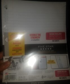 Five Star Loose Leaf Paper, Notebook Paper, Wide Ruled Filler Paper, Reinforced, 8 x 10.5, 100 Sheets (15000) 1 Pack 8 61DQbBuHTsL