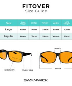 Swanwick Amber fit over blue light blocking glasses. Premium 99% blue blocker glasses fits over prescription glasses. Regular Black 16 61DRxd8dQL