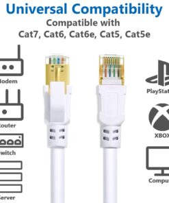 QIFGUO Cat 8 Ethernet Cable 30ft Internet Network LAN Patch Cable Cord Shielded High Speed 40Gbps 2000Mhz RJ45 Cables for Gaming, Router, PS4, Xbox - Compatible with Cat7/Cat6a/Cat5e Network - White Cat8 30FT 21 61DSOTmZ9KL