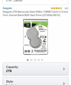 Seagate BarraCuda 2TB Internal Hard Drive HDD – 2.5 Inch SATA 6 Gb/s 5400 RPM 128MB Cache for PC Laptop (ST2000LM015) BarraCuda 2.5-Inch Standard Packaging 64 61DTL6o4XLL