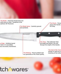 Knife Set With Wooden Block - 15 Piece Set Includes Chef Knife, Bread Knife, Carving Knife, Utility Knife, Paring Knife, Steak Knife, Boning Knife, Scissors And Knife Sharpener. - By Kitch N’ Wares 25 61Da4oqTvnL