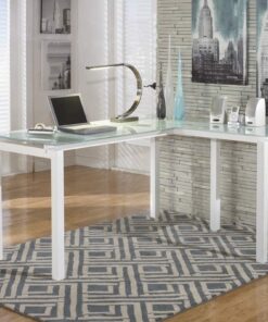 Alternative view of Signature Design by Ashley Baraga Contemporary Glass L-Shaped Home Office Desk, White