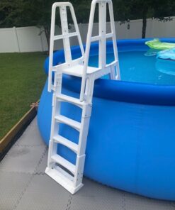 Vinyl Works SLA A-Frame 48-56 Inch Adjustable Above Ground Swimming Pool Ladder Entry System with Slide Lock Barrier and Handrails, White 23 61Dhh8CEsGL