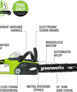 Greenworks 40V 16" Brushless Cordless Chainsaw (Great For Tree Felling, Limbing, Pruning, and Firewood / 75+ Compatible Tools), Tool Only 16" (Tool Only) Gen 1 20 61DjSy4OcrL
