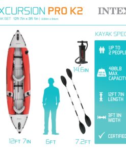 INTEX Excursion Pro Inflatable Kayak Series: Includes Deluxe 86in Aluminum Oars and High-Output Pump – SuperTough PVC – Adjustable Bucket Seat – Fishing Rod Holders – Grab Handles 2-person Kayak Set 44 61DsQ9c2YgL