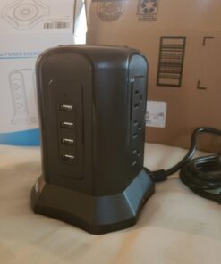 Power Strip Tower Surge Protector, BEVA Surge Protector Tower with 9 AC Outlet and 4 USB Ports, 18AWG 6.5 Feet Extension Cord, 3-Prong Flat Plug, Multiple Outlets for Office Apartment Dorm Essentials 6.5ft-Black 33 61DtGA8j5WL