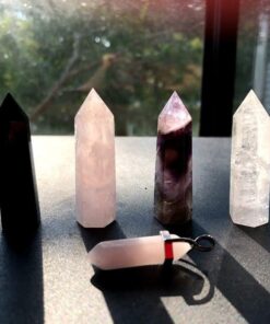 Healing Crystal Wands,2" Amethyst Crystal, Rose Quartz,Clear Quartz and Black Obsidian£¬6 Faceted Reiki Chakra Stones 4 pcs Pink,clear Quartz,black Obsidian,amethyst 2" Tall 60 61DxnM58pL