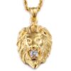 Jewelry Kingdom 1 Mens Necklace Lion Pendant Necklace, Bigger in Size, Silver Plated Stainless Steel, 3PCS Shiny CZ Diamonds, Comes with Rope Chain 24”and in a Gift Box Gold (Smaller) 13 61DzZ7Jlz7L