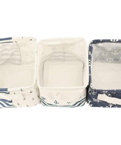 Orino Waterproof Nursery Nautical Fabric Small Storage Baskets Beach Anchor Theme Collapsible Portable Storage Bins with Handle for Cloth, Toys, Books, Sundries, Set of 3 Navy Blue Style 23 61E1Bn2S2WL