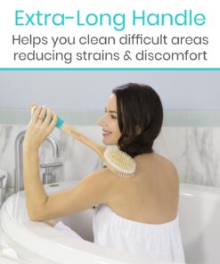 Vive Back Scrubber Brush for Shower - for Dry or Wet Body Brushing - Long Handle - Cleaning Lymphatic Drainage Handled Washer for Men, Women - Showering Bathing Exfoliator with Soft & Stiff Bristles Light Wood 22 61E3Hhlo4oL