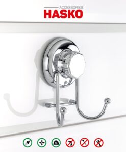 HASKO accessories - Powerful Vacuum Suction Cup Hooks Holder for Towel, Robe and Loofah - Stainless Steel Hook for Bathroom and Kitchen (Chrome) 27 61E8tm XlaL