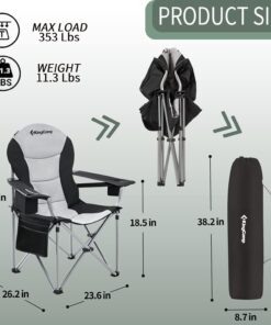 KingCamp Oversized Camping Folding Chair, High Back Heavy Duty Lumbar Support Padded Camp Chair with Cup Holder, Portable for Outdoor, Sports, Picnic Black/Mediumgrey 1 PACK 28 61ECxXu84L