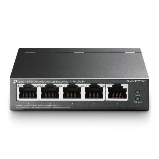 TP-Link TL-SG1005P, 5 Port Gigabit PoE Switch, 4 PoE+ Ports @65W, Desktop, Plug & Play, Sturdy Metal w/ Shielded Ports, Fanless, QoS & IGMP Snooping,black 5 Port w/ 4-Port PoE+