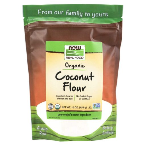 NOW Foods, Organic Coconut Flour, Unsweetened, Excelent Source of Fiber, No Added Sulfites, Certified Non-GMO, 16-Ounce (Packaging May Vary) 1 Pound (Pack of 1)