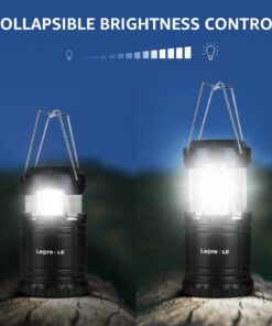 Lepro LED Camping Lantern, Super Bright, Battery Powered, IPX4 Water Resistant, Portable Emergency Lights for Hurricane, Storms, Outages, Collapsible, 2 Packs 32 61EKvznaPLL
