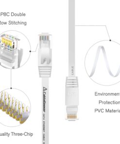 Alternative view of Cat 6 Ethernet Cable 100 ft, Indoor&Outdoor, High Speed 10Gbps Flat Internet Network Cable, Cat6 Ethernet Patch Cable Long, White Computer LAN Cable with Free Clips & Straps for Router, Modem, PS4/5 100ft