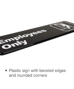 Excello Global Products Employees Only Sign: Easy to Mount Informative Plastic Sign with Symbols 9"x3", Pack of 3 (Black) 9x3" Black 6 61ENiBSNlCL