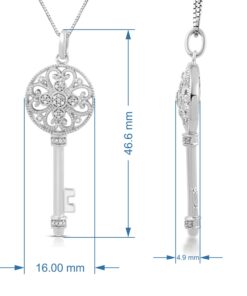 Jewelili Sterling Silver 1/10 Cttw Natural White Round Diamond Key Pendant Necklace, 18" Box Chain 8 61ERmc2BcvL