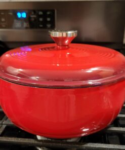 Lodge 4.5 Quart Enameled Cast Iron Dutch Oven with Lid – Dual Handles – Oven Safe up to 500° F or on Stovetop - Use to Marinate, Cook, Bake, Refrigerate and Serve – Island Spice Red 33 61ETiGmJccL