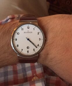 Skagen Men's Ancher Stainless Steel and Mesh Quartz Watch Silver/Brown 24 61EXuBUsJNL